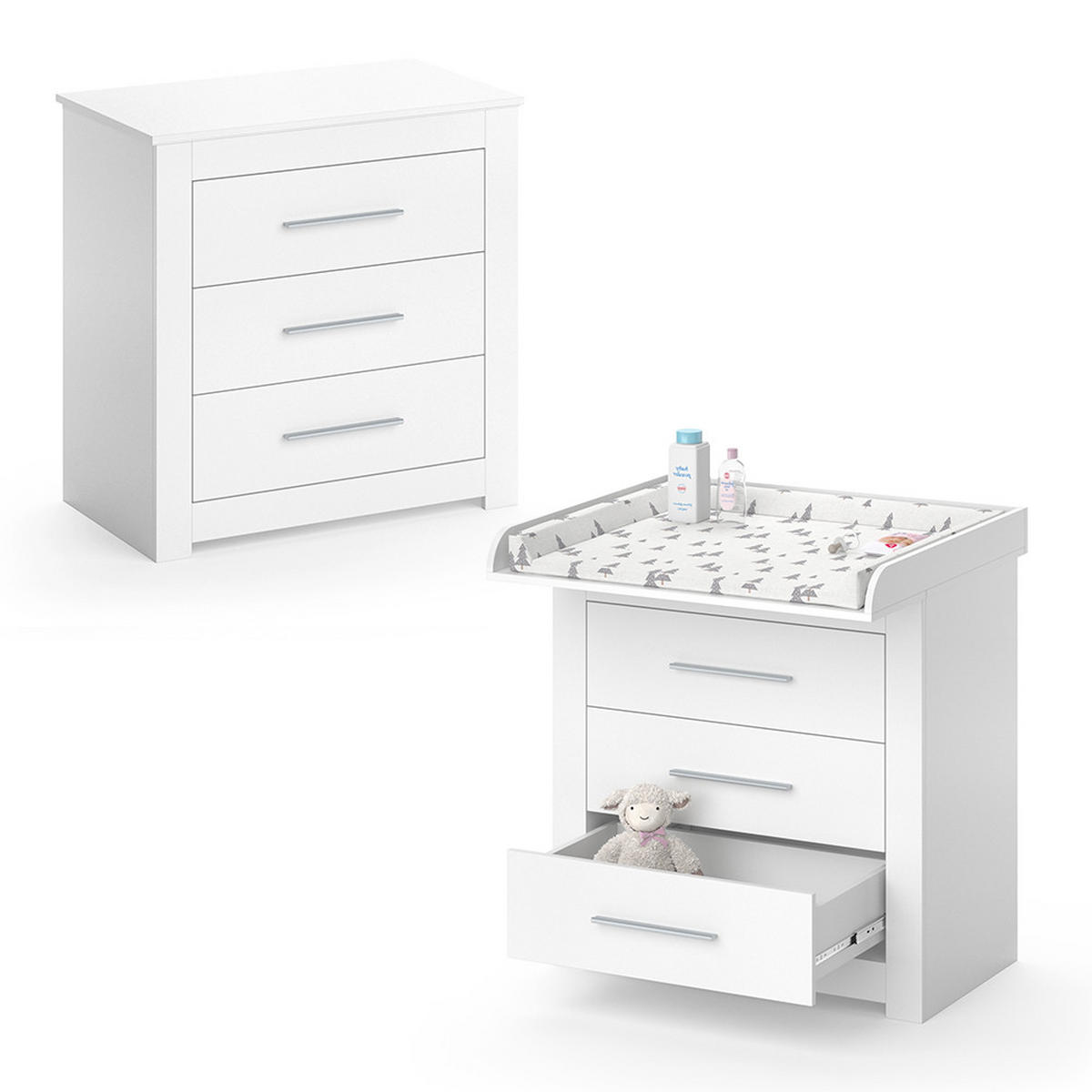WICKELKOMMODE Miro Weiß 86.6 x 86.5 cm - Silberfarben/Weiß, Holzwerkstoff (86.6/86.5/48.5cm) - Vicco