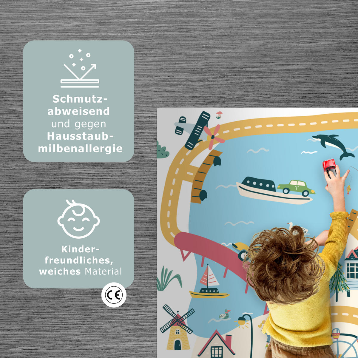 KINDERTEPPICH Riesenrad - Stadt - Tiere - Auto - Kinder 90x135 cm - Multicolor, Kunststoff (90/135cm) - MuchoWow