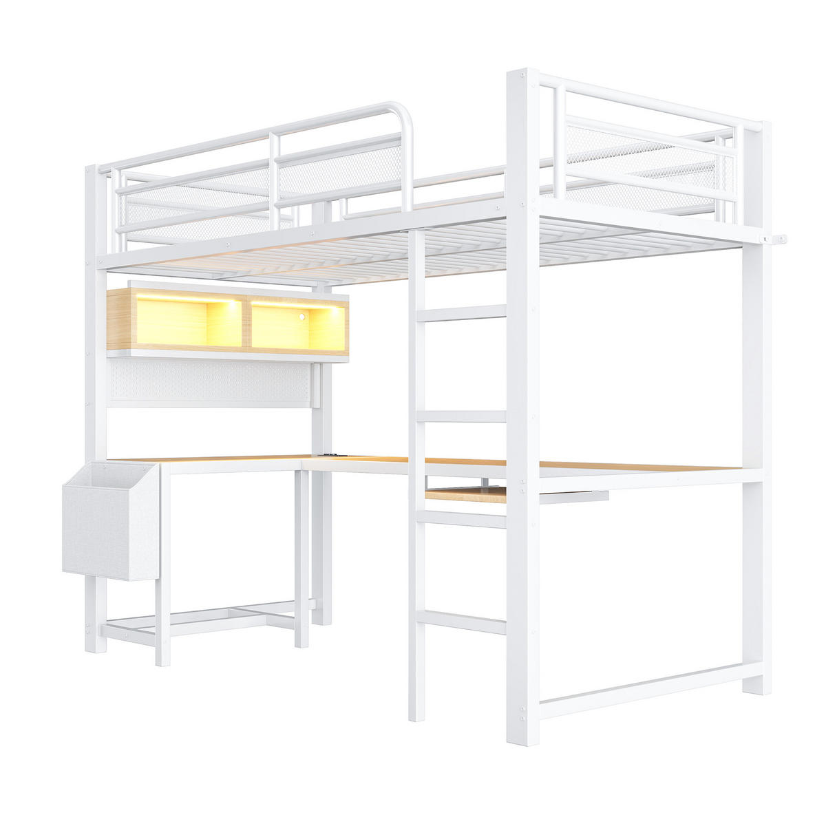 HOCHBETT mit Schreibtisch 90x200 cm MDF Metall White - Weiß, Metall (90/200cm) - Meubliv