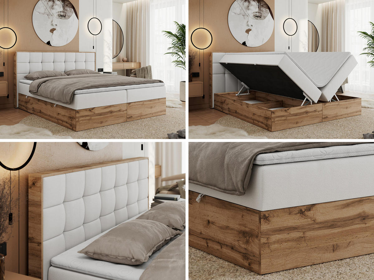 BOXBETT ALBERO 1 - 160/200 Weiß Kunstleder - H3 - Weiß, Holz/Textil (160/200cm) - MKS