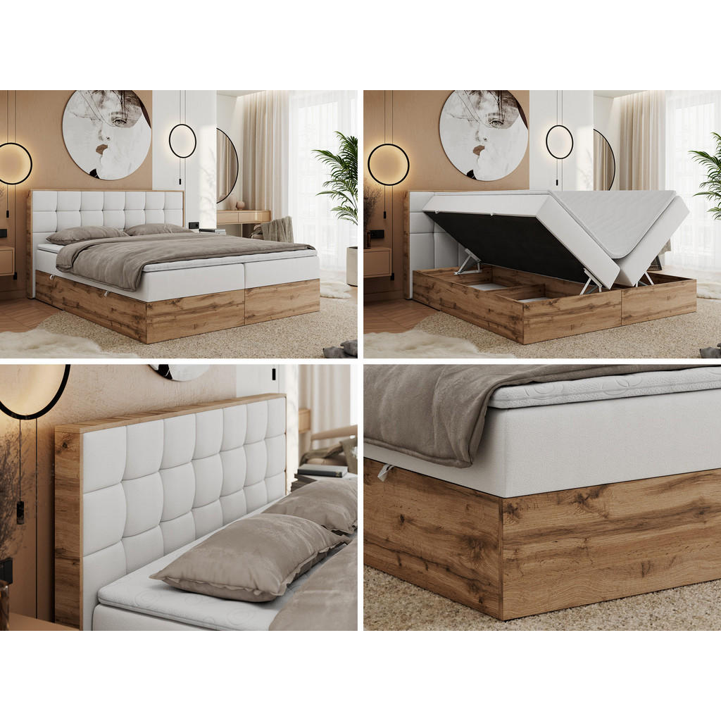 Thumbnail - MKS Boxbett, Weiß, Textil, 2-Sitzer, H3, 7-Zonen, Rechteckig, 180x200 cm, Schlafzimmer, Betten, Boxspringbetten