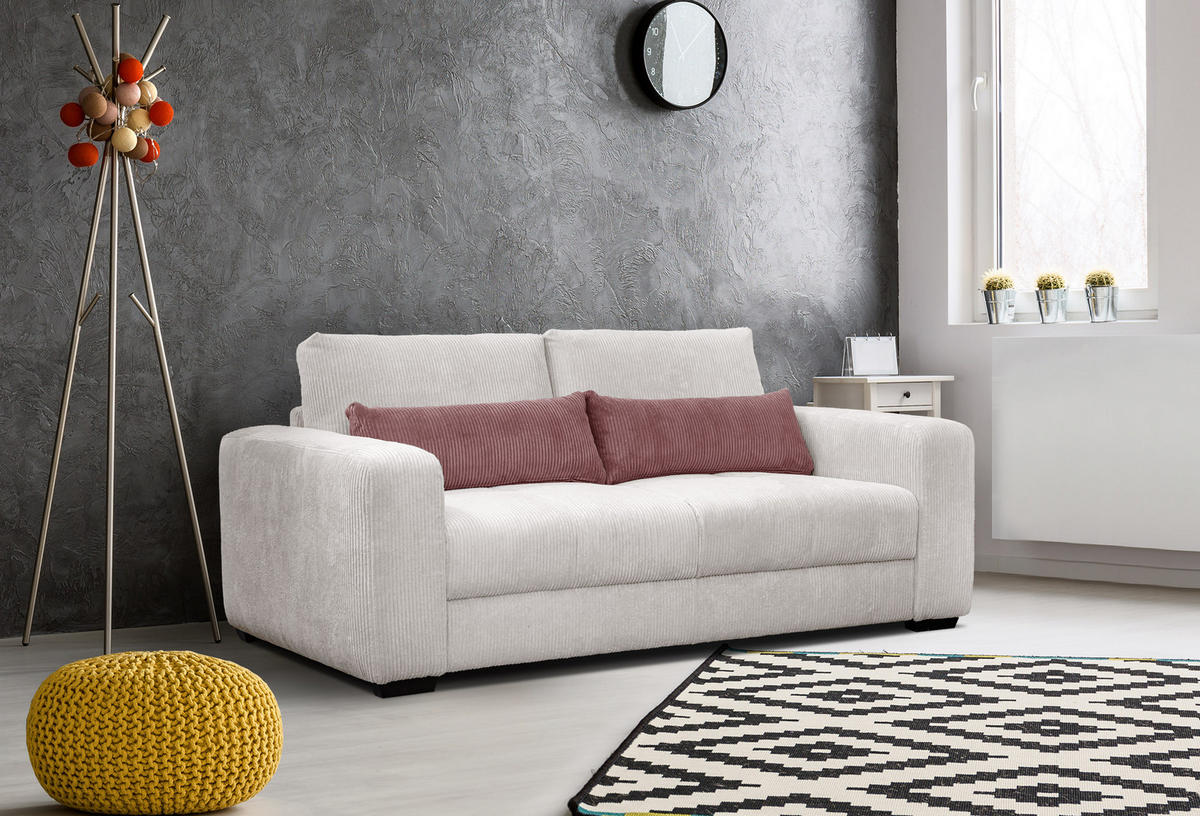 SOFA OLI 3-Sitzer, perlweiß - Weiß, Holz/Textil (208/91/108cm) - Courtois Laville