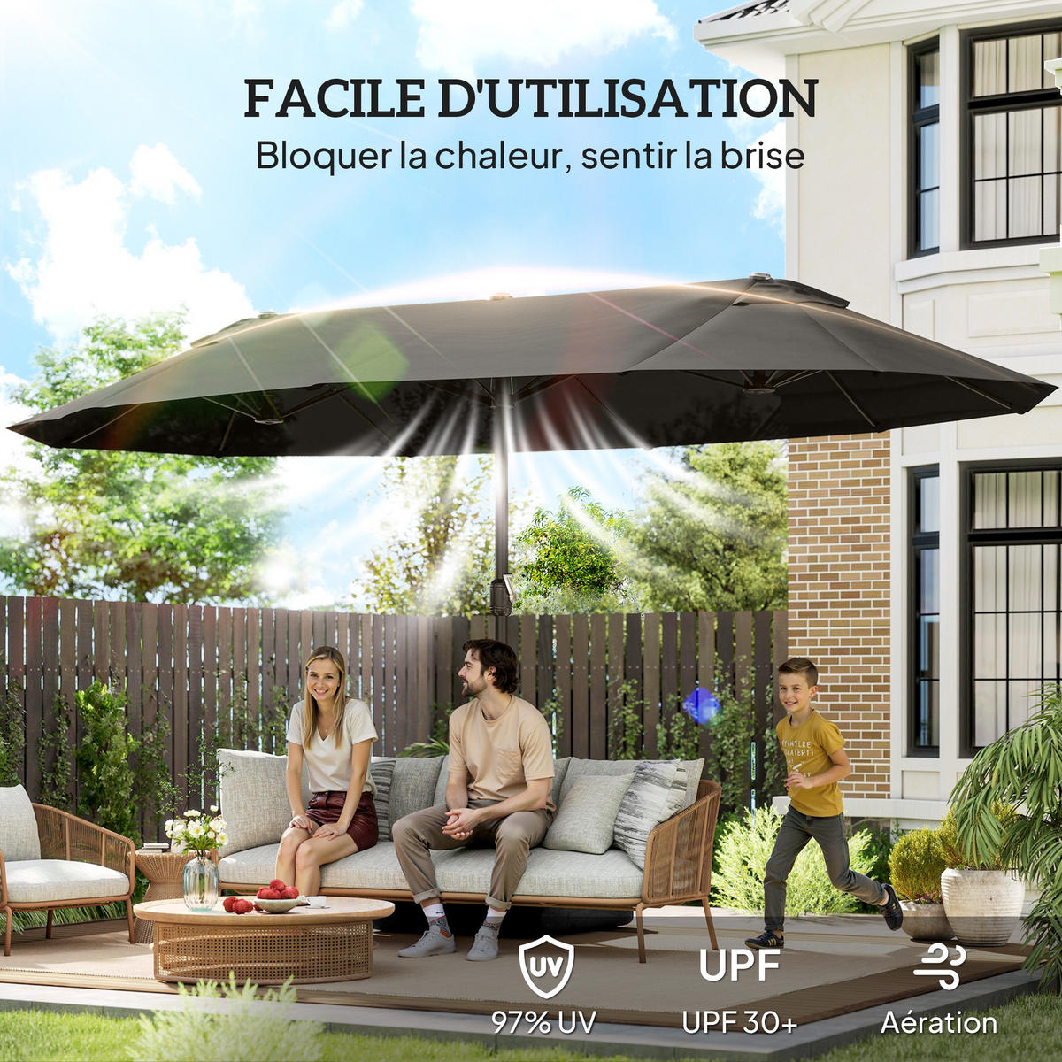 SONNENSCHIRM DE-11380 rechteckig, mit Kurbel, Stahl Grau - Grau, Metall (270/460cm) - ComfortXL