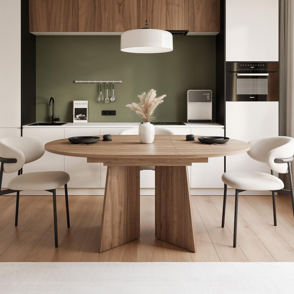 TISCH AUSZIEHBAR BELLAGIO 120-160/76 cm runden, Cashmere/Nussbaum - Kaschmir, Holzwerkstoff (120/120/76cm) - Idohome