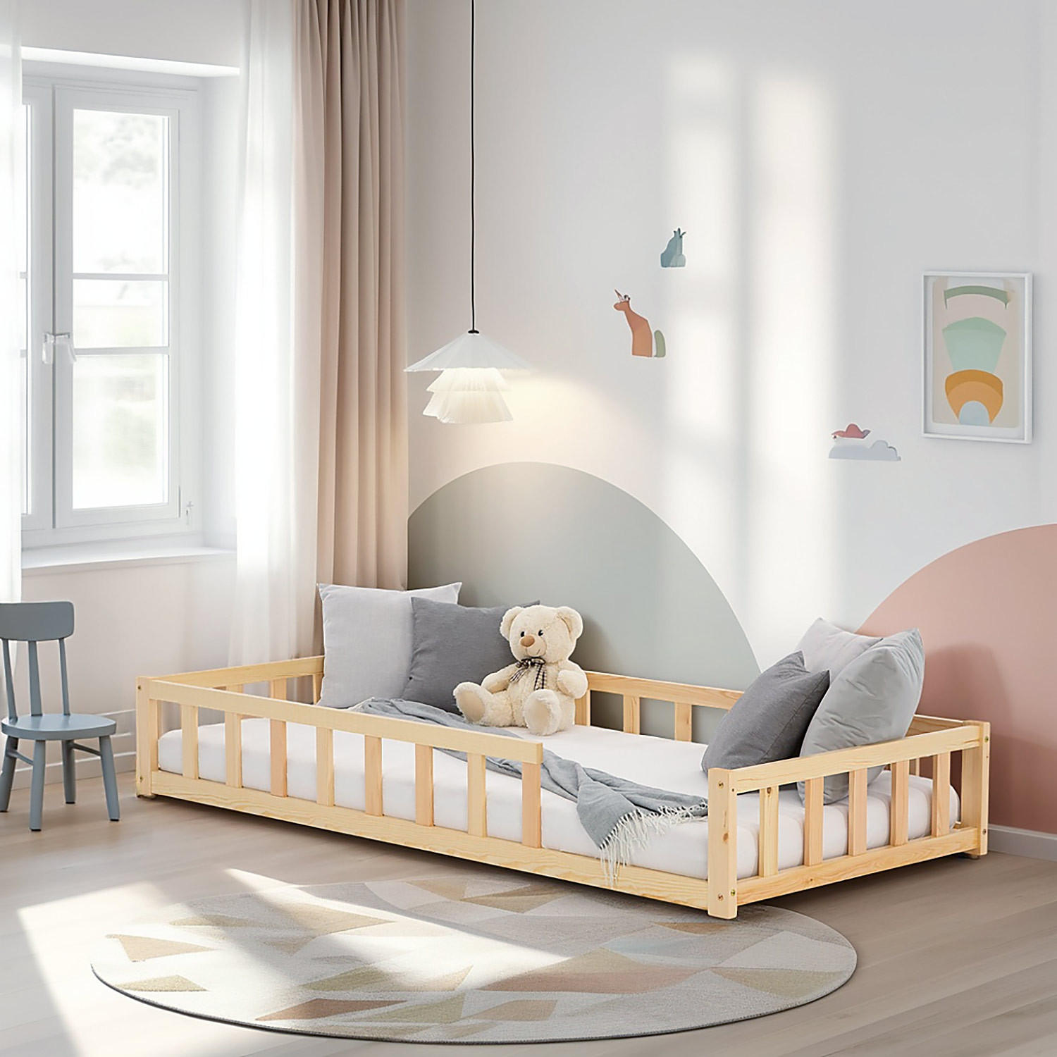 BODENBETT Natur 90x200 cm mit Lattenrost - Naturfarben, Holz (90/200cm) - Homestyle4u