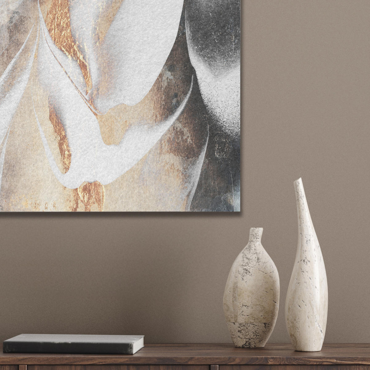 AKUSTIKBILD Luxus - Abstrakt - Gold - Weiß Wandbilder 60x60 cm - Goldfarben, Kunststoff (60/60/0.9cm) - MuchoWow