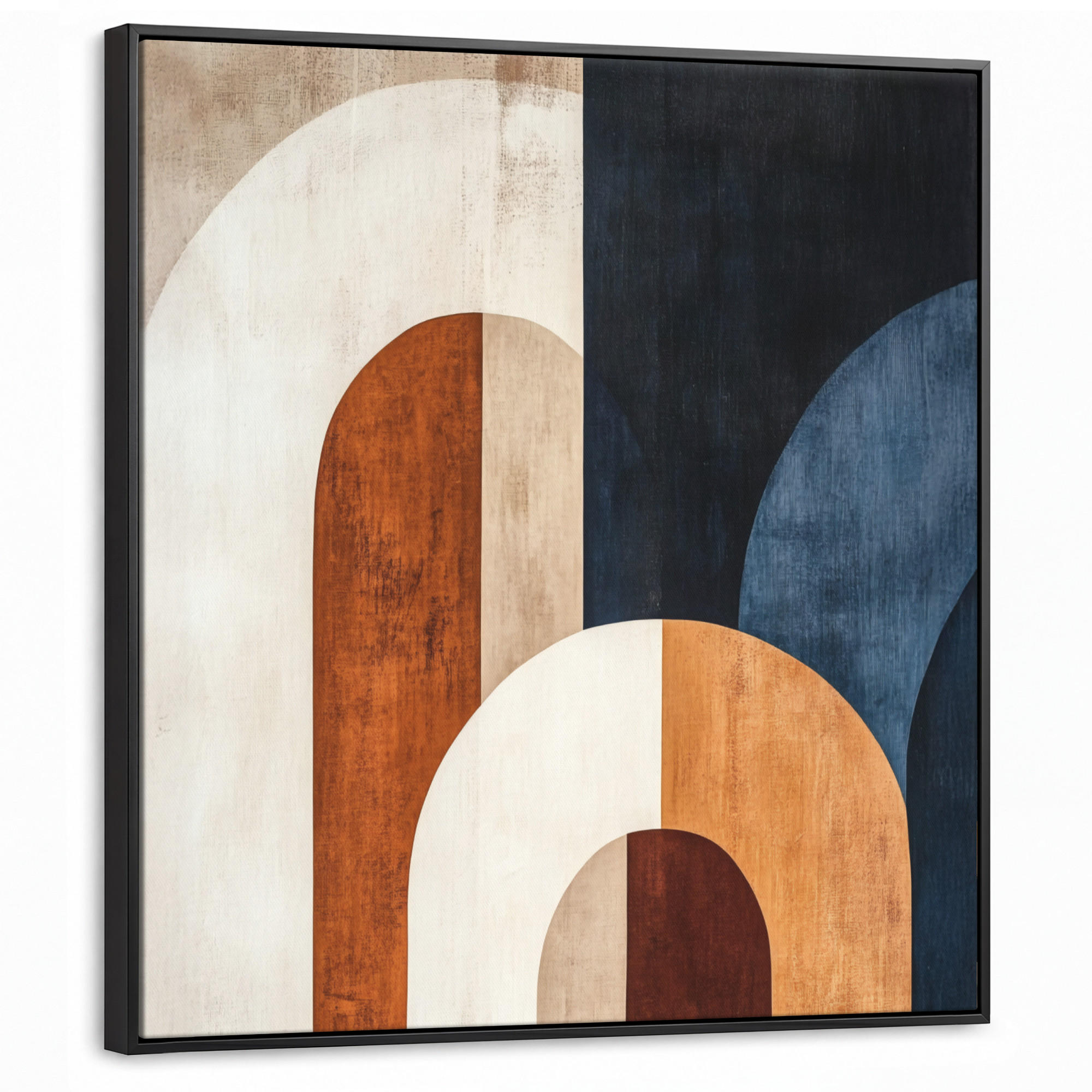 LEINWAND Bilder mit Rahmen - Abstrakt - Formen - Dunkelblau - 90x90 - Cognac, Textil (90/90cm) - MuchoWow