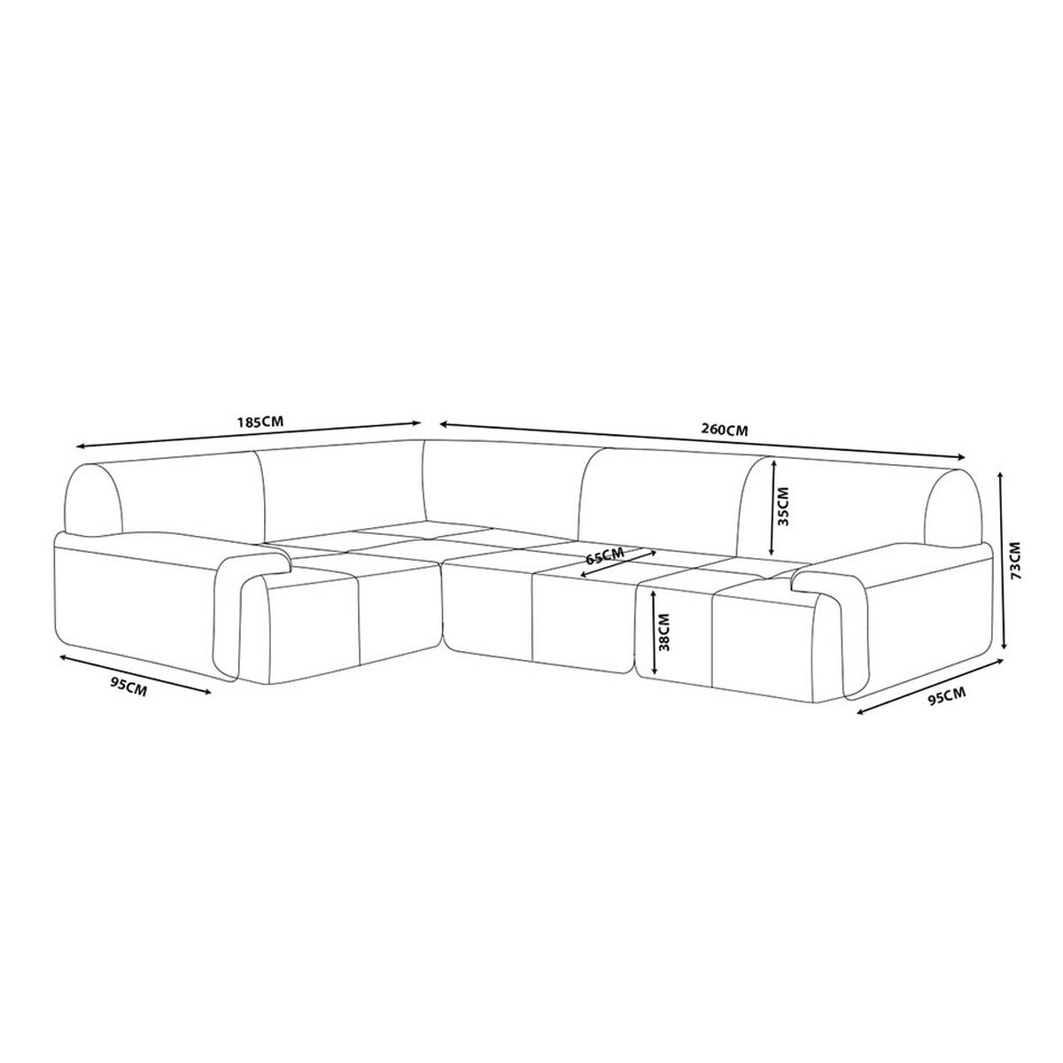 ECKSOFA Chenille Elfenbeinweiß - Creme, Textil (260/185cm) - MILYsofa