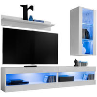 WOHNWAND TIVOLI SET5-WHITE/WHITE+BLU Offener Raum Weiß Weiß - Weiß, Glas/Holzwerkstoff (200/195/35cm) - Komodee
