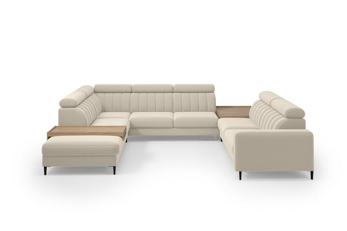 WOHNLANDSCHAFT Wohl U – Beige, mit Schlaffunktion, Bettkasten - Beige, Textil (356/88/262cm)