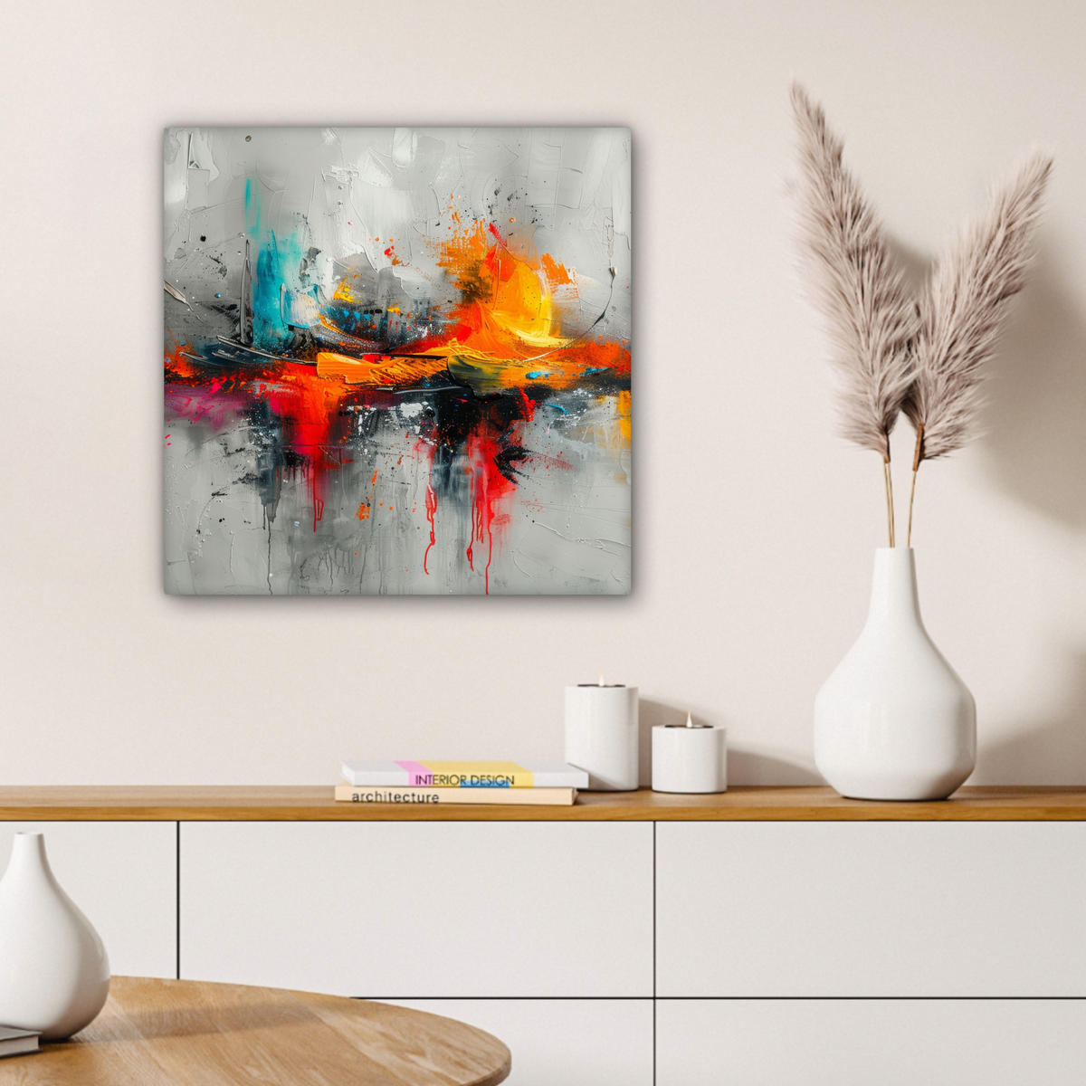 LEINWANDBILD Moderne Kunst - Orange - Grau - Abstrakt 50x50 cm - Hellgrau, Textil (50/50cm) - MuchoWow