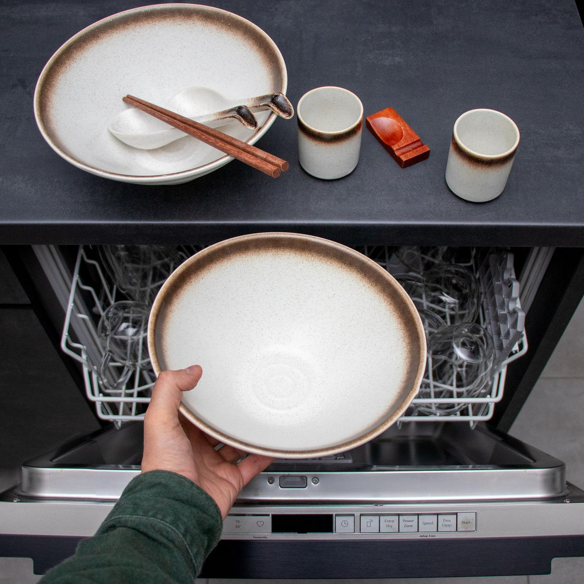 RAMEN SCHÜSSEL SET für 2 Personen aus Keramik - Weiß, Keramik - Intirilife