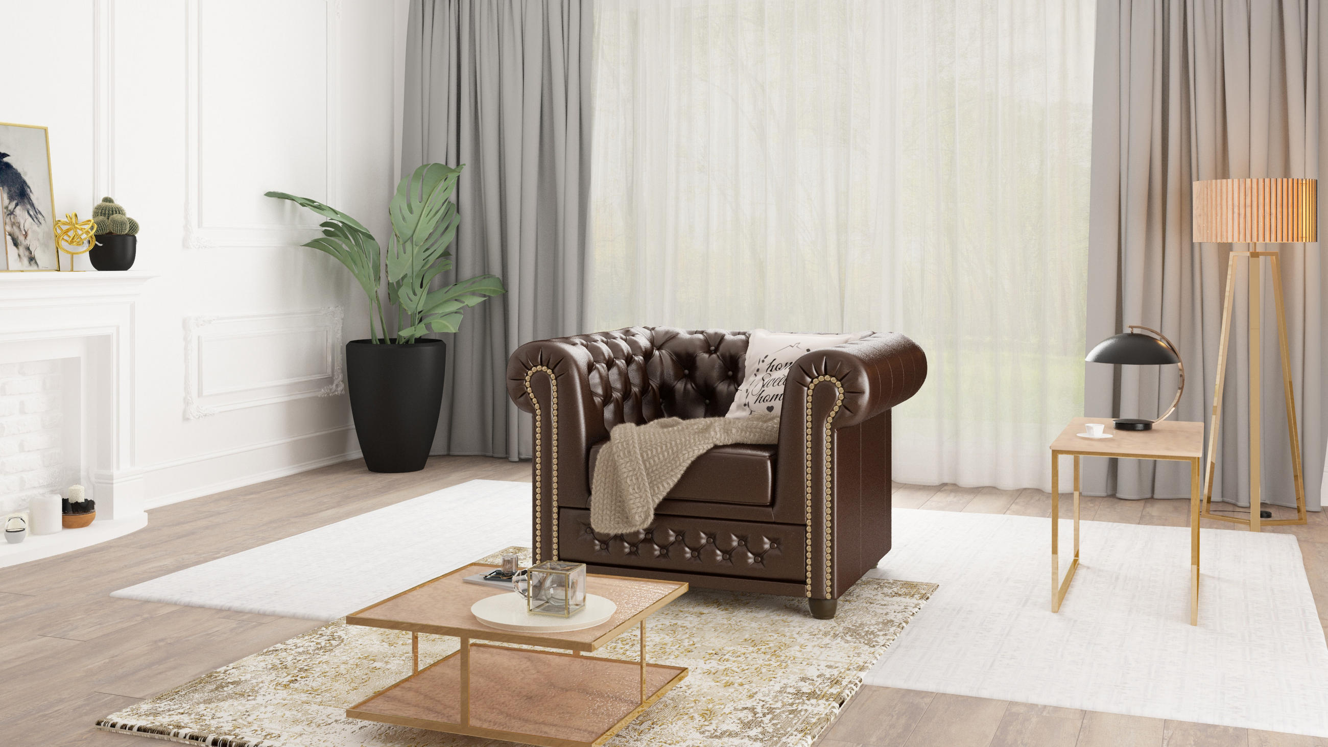 CHESTERFIELD-SESSEL Morin Braun vegan Leder - Braun, Holz/Textil (94/72/86cm) - S-Style Möbel