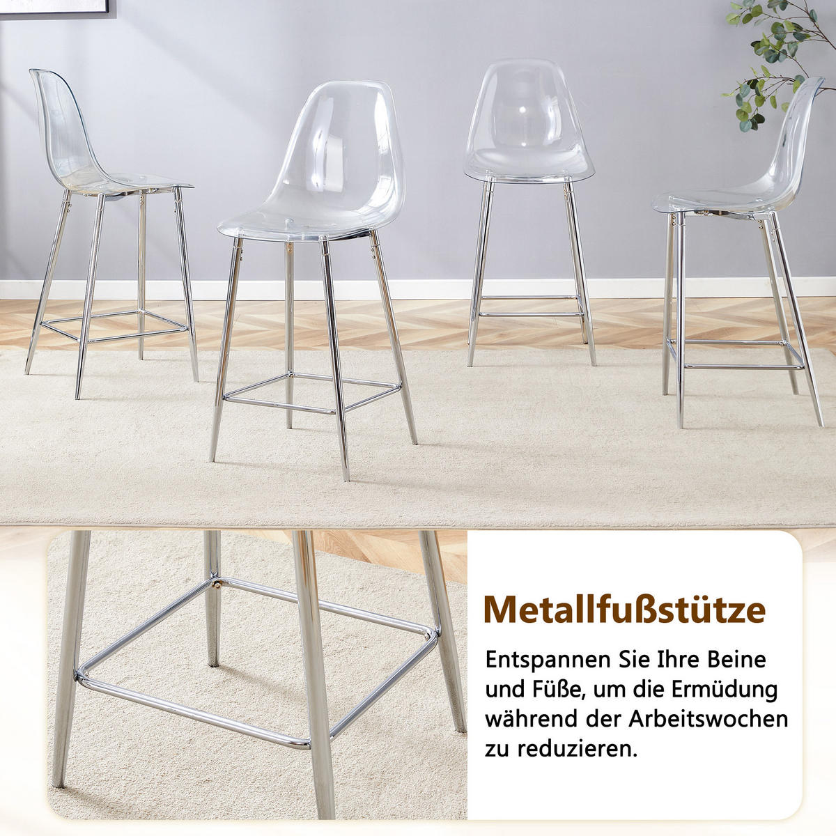 BARHOCKER Transparent mit silberfarbenem Metallgestell - Silberfarben, Kunststoff (45/102/51cm) - MIVRAY