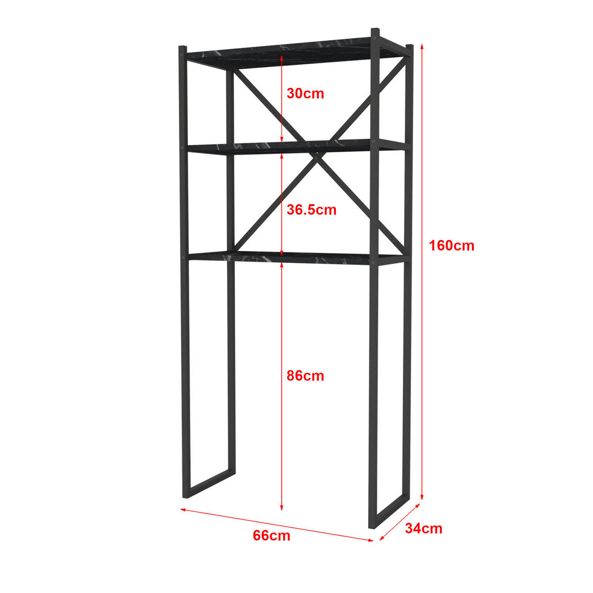 BADEZIMMERREGAL Askersund - Schwarz, Holzwerkstoff/Metall (66/160/34cm) - [en.casa]