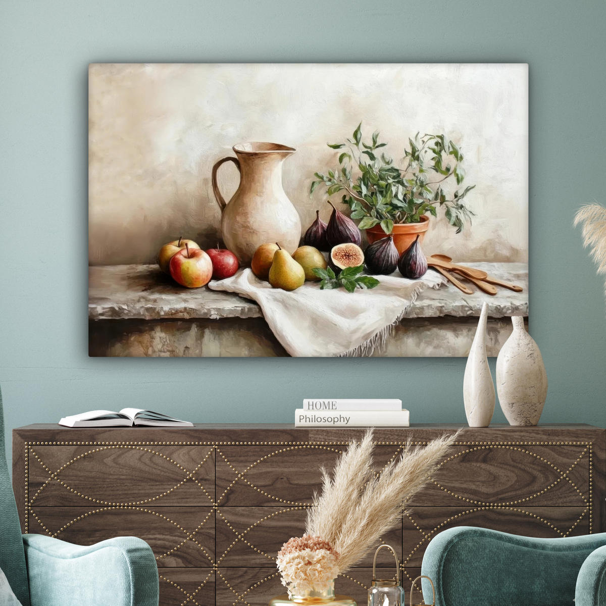 LEINWANDBILD Obst - Kräuter - Ländlich XXL 150x100 cm - Naturfarben, Textil (150/100cm) - MuchoWow