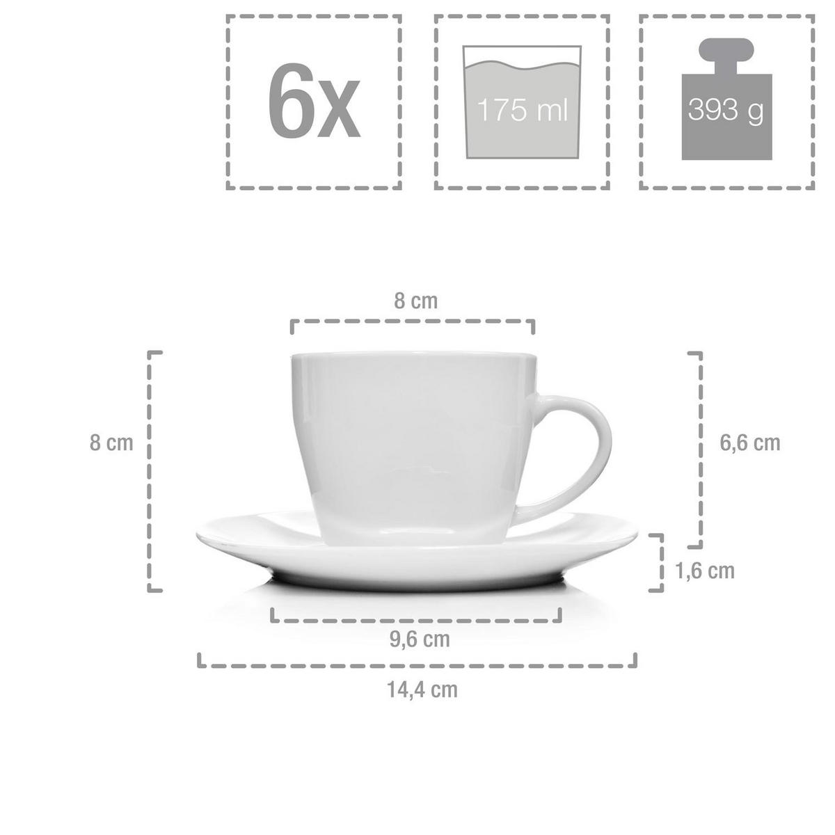KAFFEETASSEN SET BILGOLA - 12 teilig aus Porzellan - Weiß, Keramik (44/12.5/22cm) - Sänger