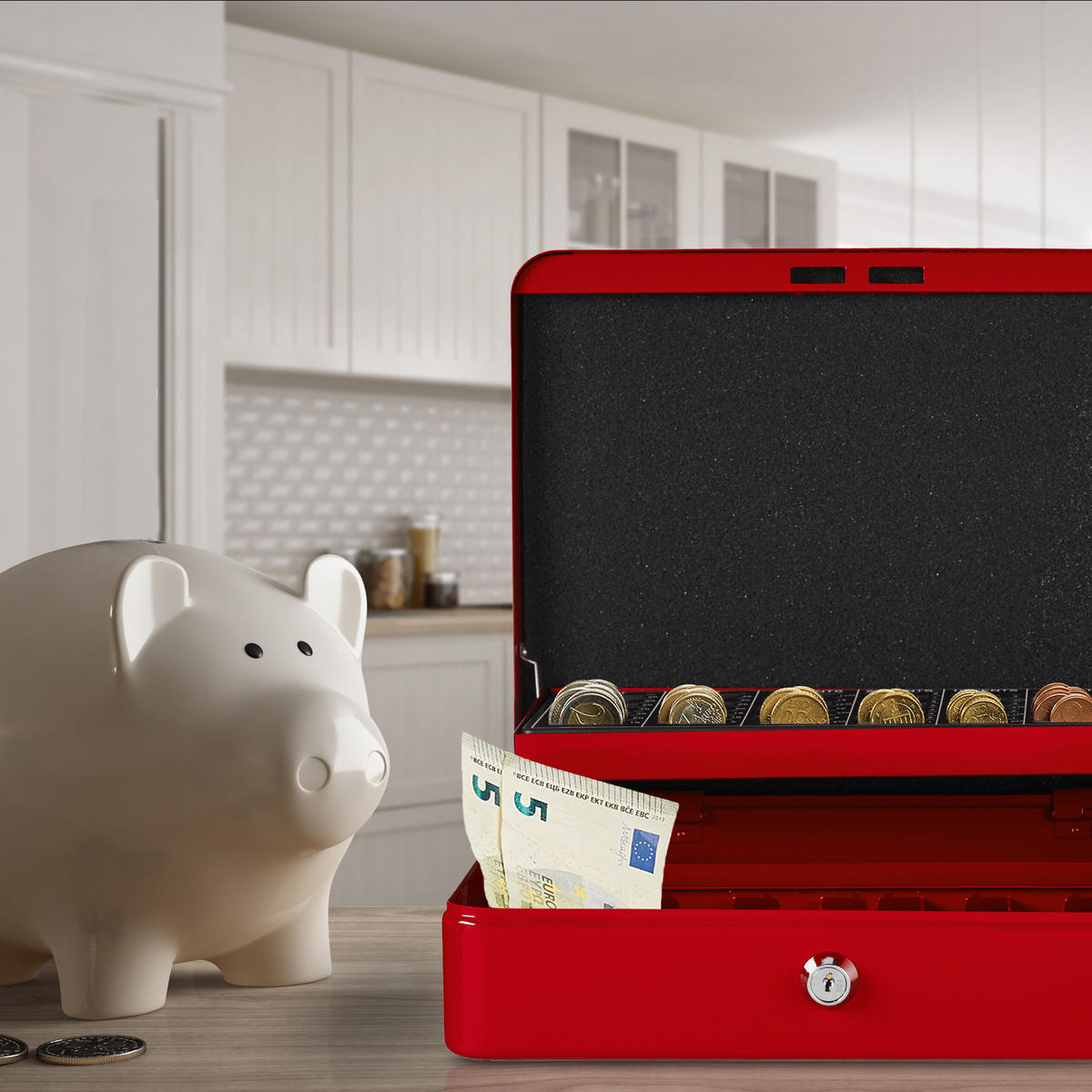 GELDKASSETTE Euro-Münzzählbrett - Rot, Kunststoff/Metall (30.5/8.5/24.5cm) - Relaxdays