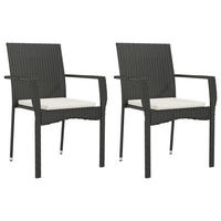 GARTENSTÜHLE mit Kissen 2 Stk. Poly Rattan Schwarz - Schwarz, Holz (59/88/53.5cm) - furnicato