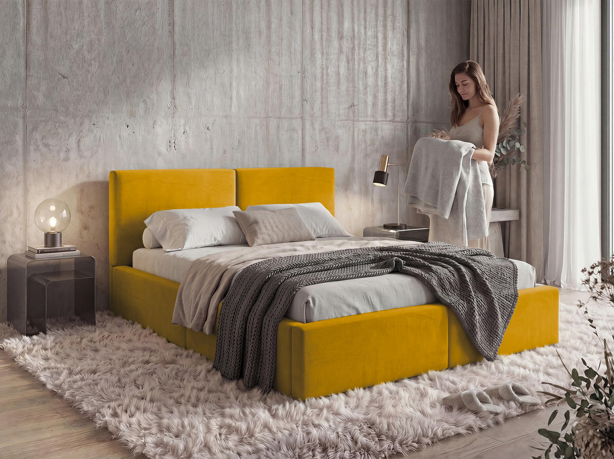 POLSTERBETT 120X200 Currygelb mit Stauraum inkl. Hebemechanismus - Gelb, Textil (120/200cm) - Interbeds
