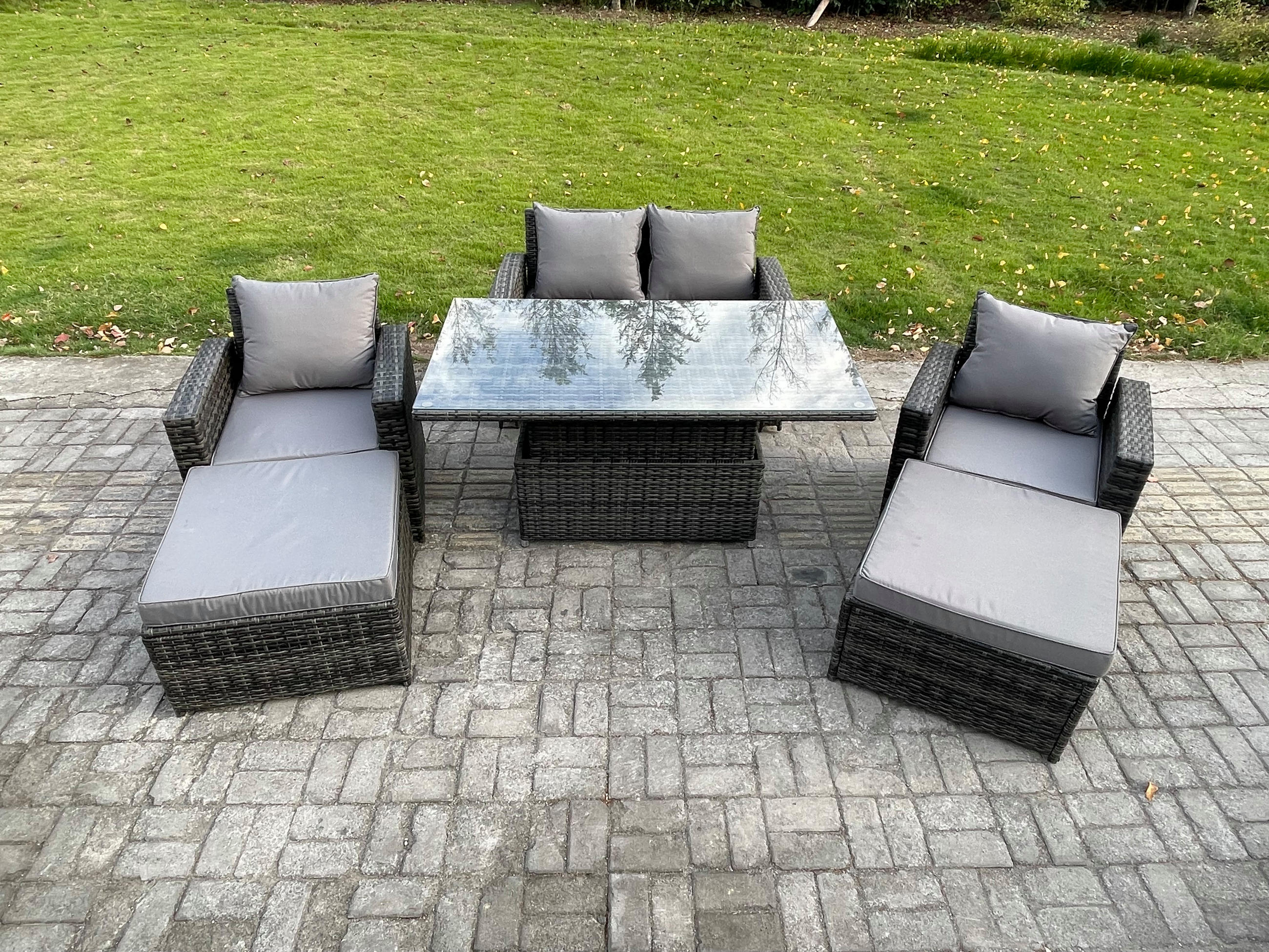 GARTENSET Polyrattan Dunkelgrau 6-Sitzer - Dunkelgrau, Metall - Fimous