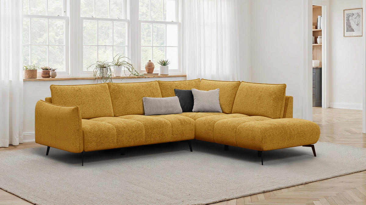 ECKSOFA AERA 5-Sitzer rechts, gelb - Gelb/Schwarz, Holz/Textil (268/206cm) - Courtois Laville