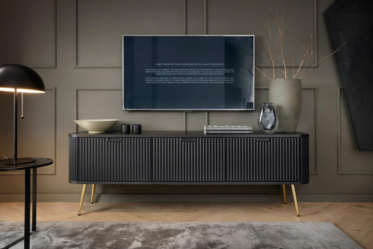 TV-LOWBOARD MODERNO 168/56/39 in Schwarz/Gold - Goldfarben/Schwarz, Holzwerkstoff (168/56/39cm) - Deine Möbel 24