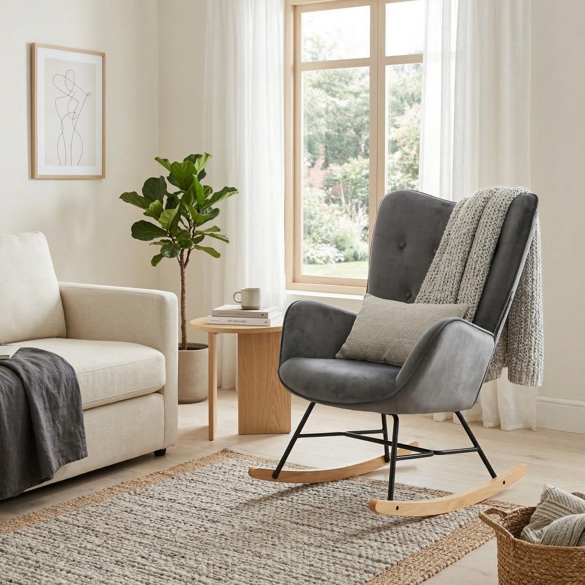 SCHAUKELSTUHL, Samt, Dunkelgrau - Dunkelgrau, Holz/Metall (53/98/85cm) - Meubles Cosy