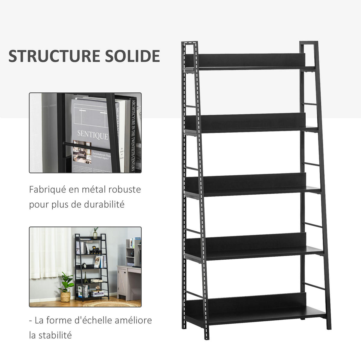 BÜCHERREGAL,GENEIGT 5 Niveaux 70x35x150cm,schwarz - Schwarz, Holzwerkstoff (70/150/35cm) - Vallsero