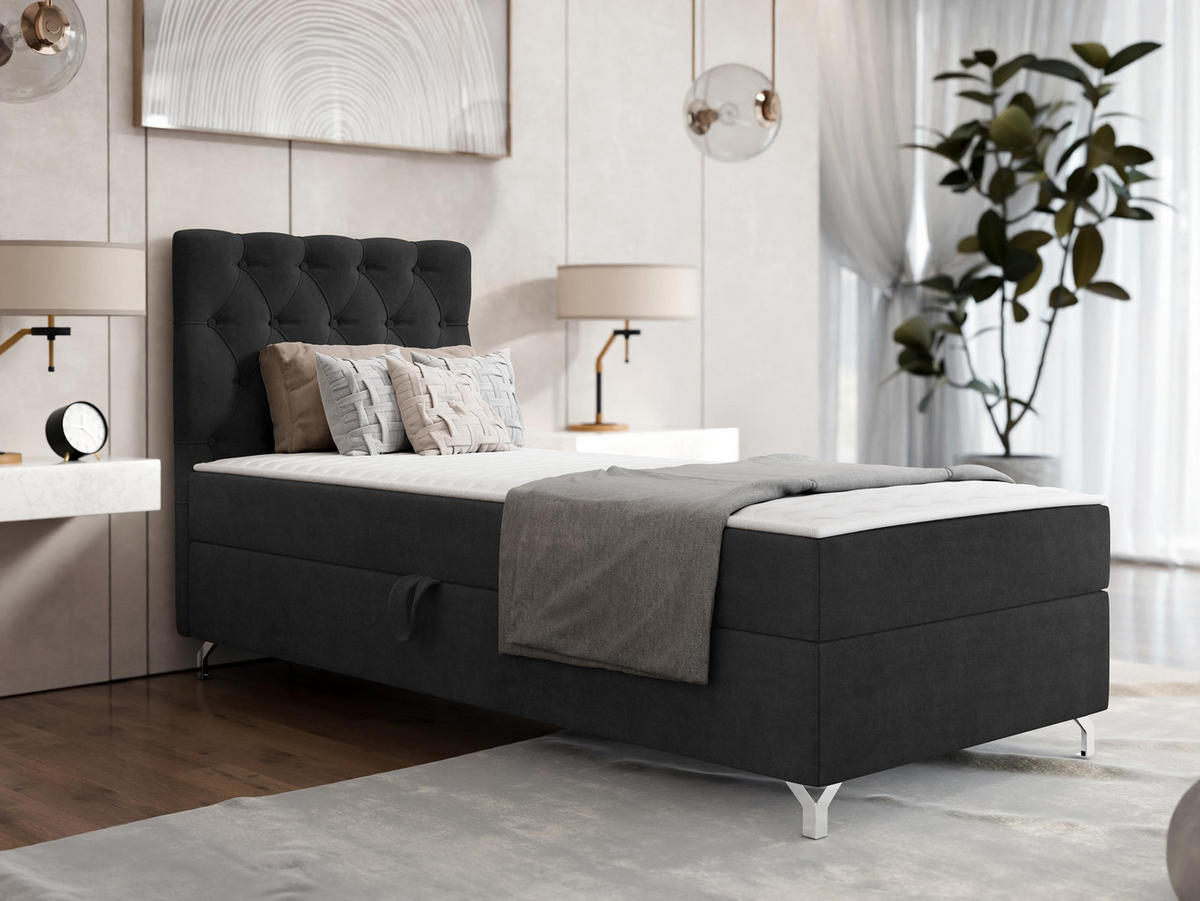 BOXBETT Chester 1, Seite: Links - Silberfarben/Schwarz, Holz/Textil (90/200cm) - MIRJAN24