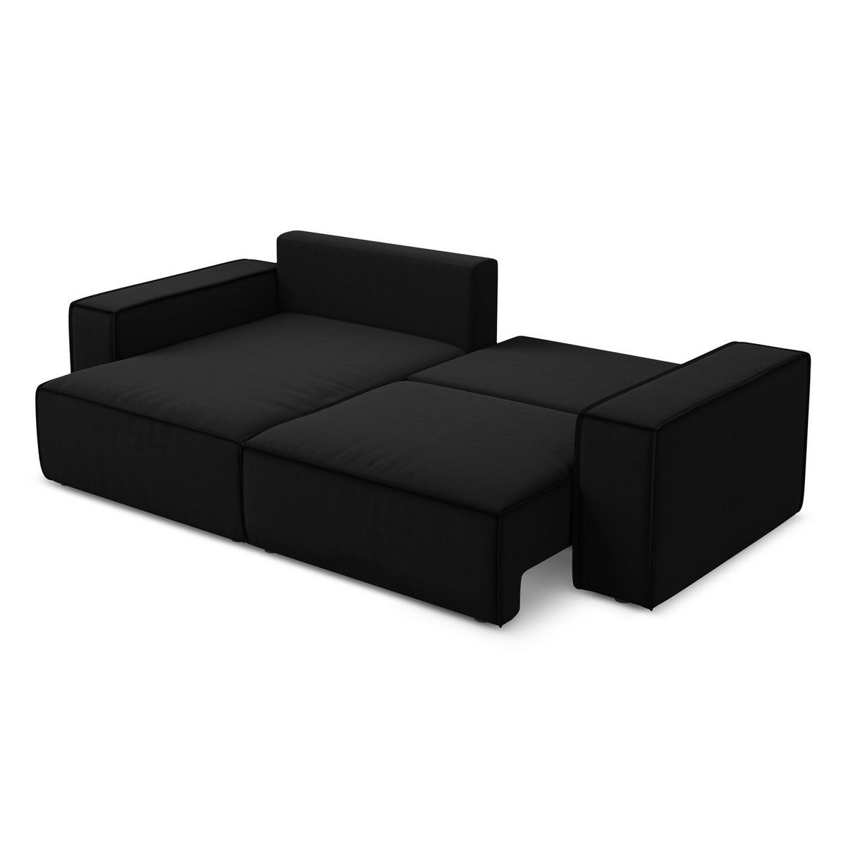 ECKSOFA mit Schlaffunktion Samt Stoff Schwarz - Schwarz, Kunststoff/Textil (148/257cm) - LaMiaSofa