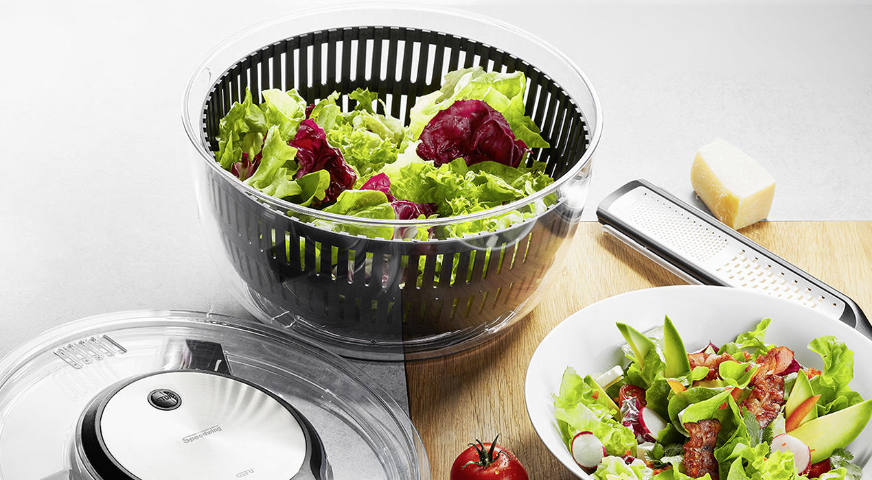 Salatschleuder Edelstahl schwarz, silberfarben von Gefu