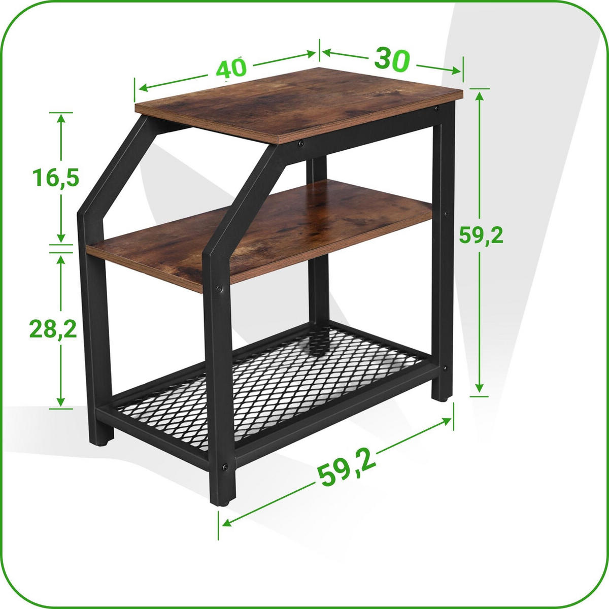 BEISTELLTISCH Metall Holzoptik Dunkelbraun Schwarz 3 Ablagen 59x30x60 cm - Dunkelbraun/Schwarz, Holzwerkstoff/Metall (30/59/60cm) - Begryf