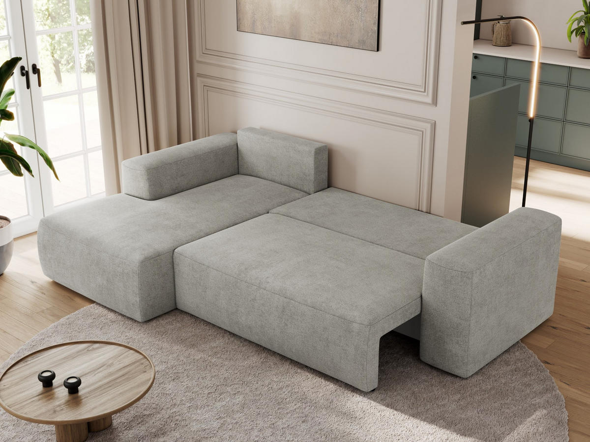 ECKSOFA TRENTINO L Hellgrau Stukture - Links - Hellgrau/Schwarz, Textil (266/164cm) - MKS