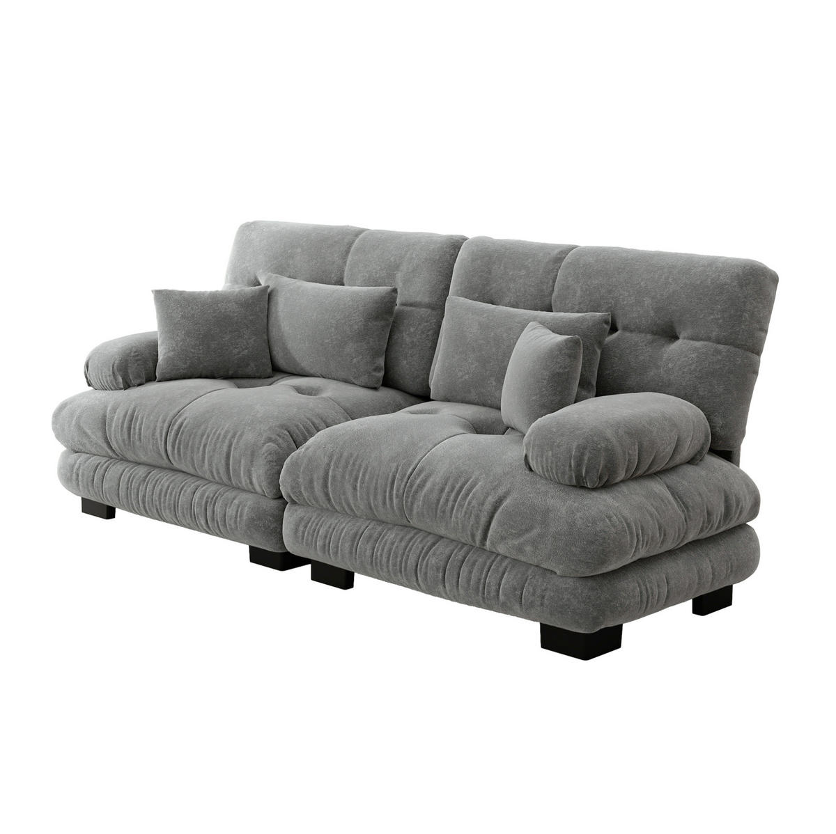 ECKSOFA modular Chenille Grau mit Kissen - Hellgrau, Kunststoff (77/81/220cm) - Meubliv
