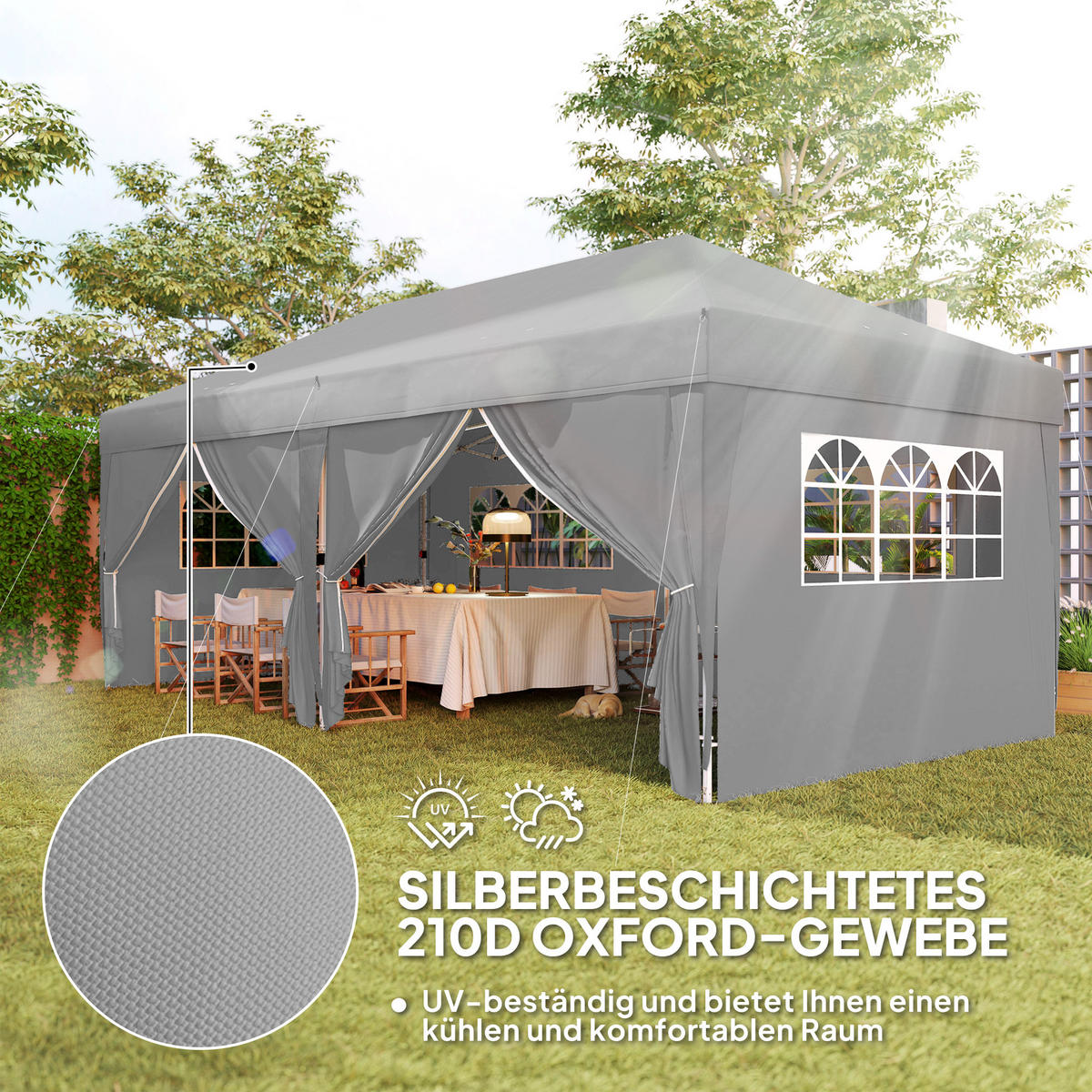 FALTPAVILLON Metall Grau - Grau, Textil/Metall (295/285/590cm) - Outsunny