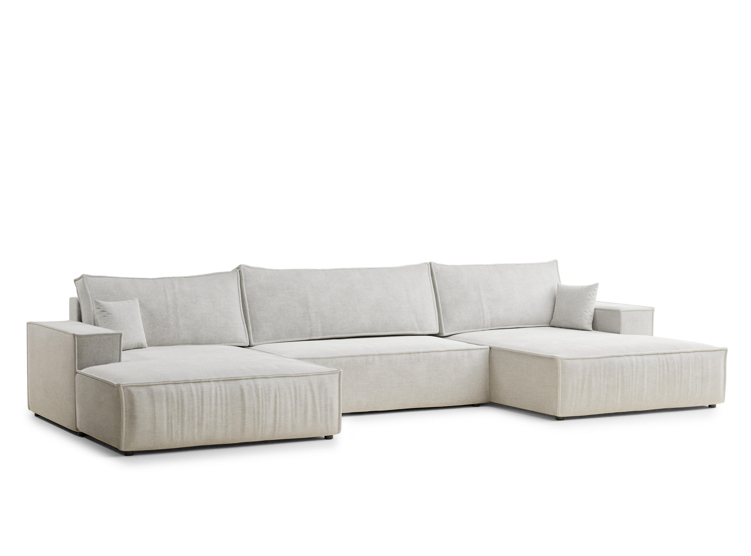 WOHNLANDSCHAFT Kyoto Beige grau Chenille-Stoff - Greige/Schwarz, Holz/Holzwerkstoff (398/70/148cm) - Maison de Reve