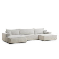 WOHNLANDSCHAFT Kyoto Beige grau Chenille-Stoff - Greige/Schwarz, Holz/Holzwerkstoff (398/70/148cm) - Maison de Reve