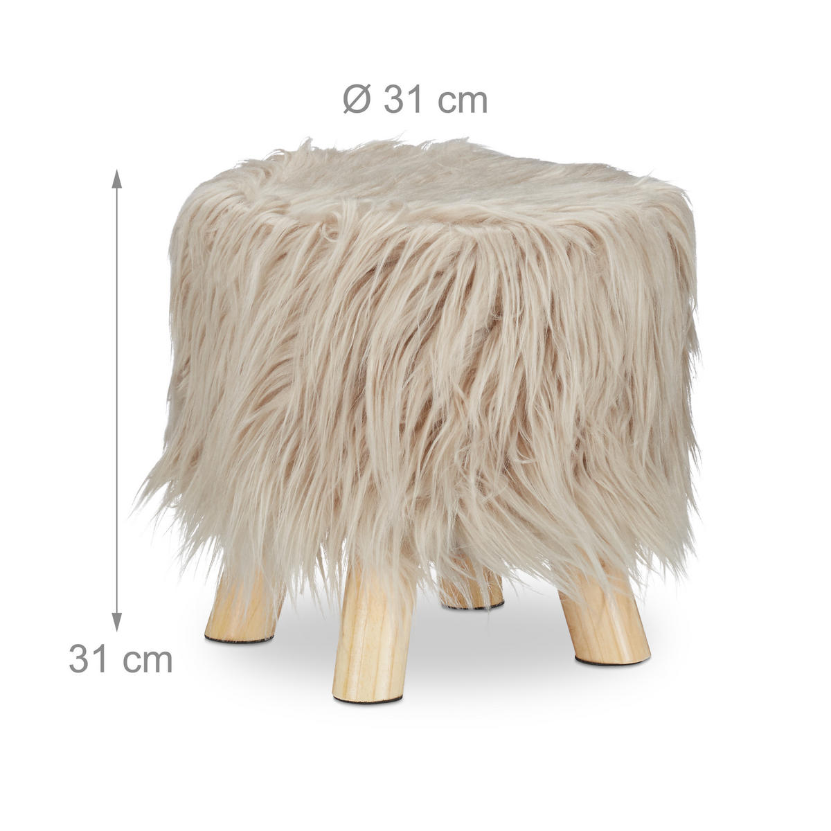 HOCKER - Beige, Holz/Holzwerkstoff (31/31/31cm) - Relaxdays