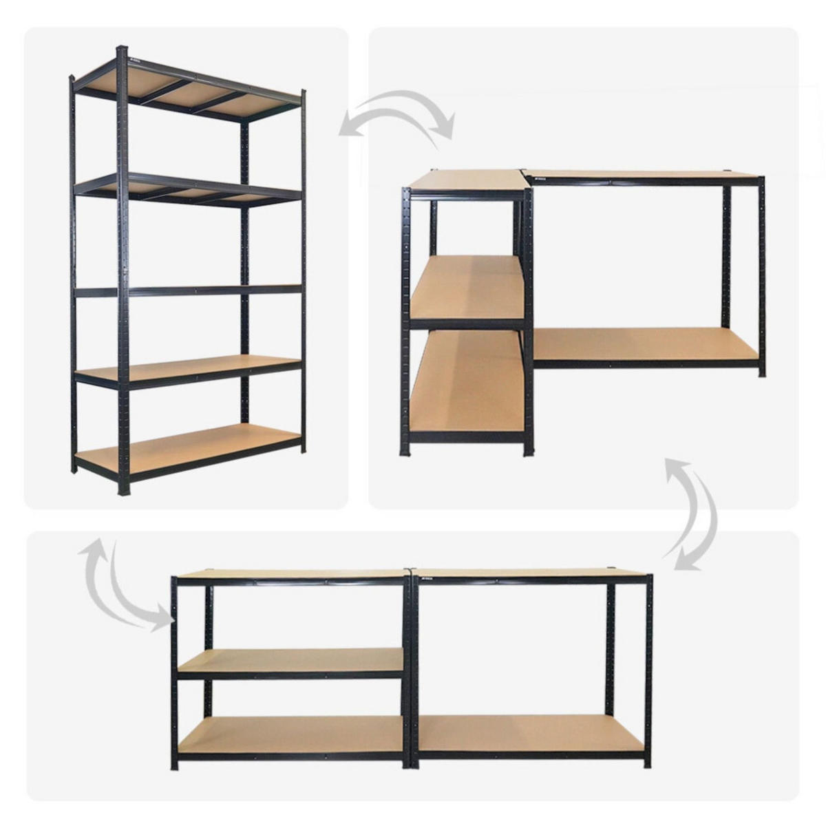SCHWERLASTREGAL Giant Ragnar 2er-Set 200x120x50cm 5 MDF-Platten-Ebenen Fachlast 175kg Schwarz - Schwarz, Metall (120/200/50cm) - PROREGAL