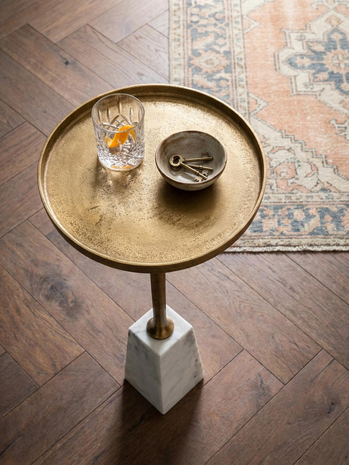 BEISTELLTISCH – Rund Marmor Weiß Gold Metall 34x34x58 cm - Goldfarben/Weiß, Metall (34/34/58cm) - KADIMA DESIGN