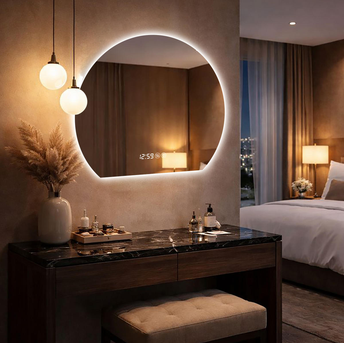 WANDSPIEGEL 72/3/80 cm silber aus Glas und Metall mit LED, Antibeschlag und Dimmfunktion - Silberfarben, Holzwerkstoff (2.5/80/72cm) - OKWISH