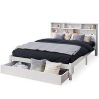 DOPPELBETT 140/200 cm Weiß mit Schubladen und Bücherregal-Design - Weiß, Holz (140/200cm) - OKWISH
