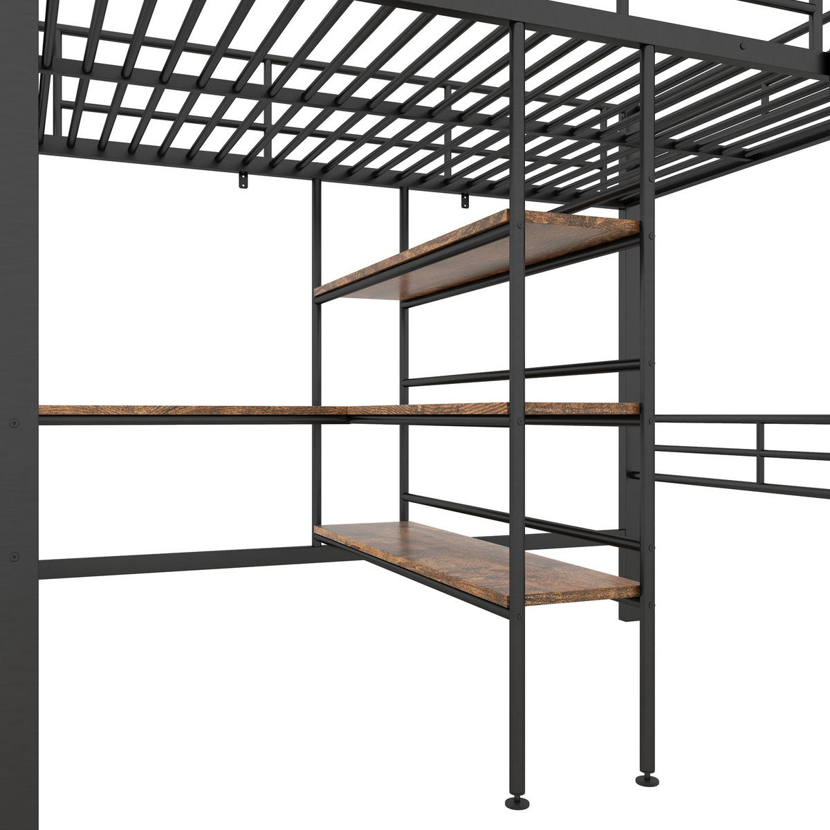 HOCHBETT 90x200cm mit Schreibtisch in Schwarz Metall - Schwarz, Metall (90/200cm) - KOMHTOM