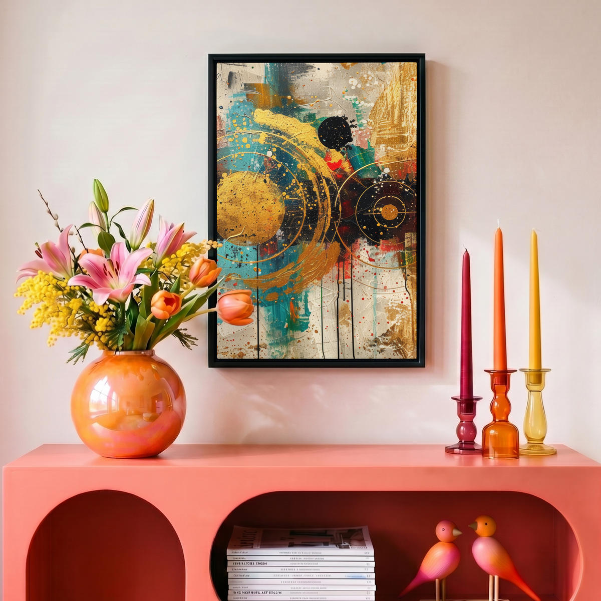 LEINWAND Bilder mit Rahmen - Abstrakt - Kunst - Gold - Modern - 20x30 - Multicolor, Textil (20/30cm) - MuchoWow