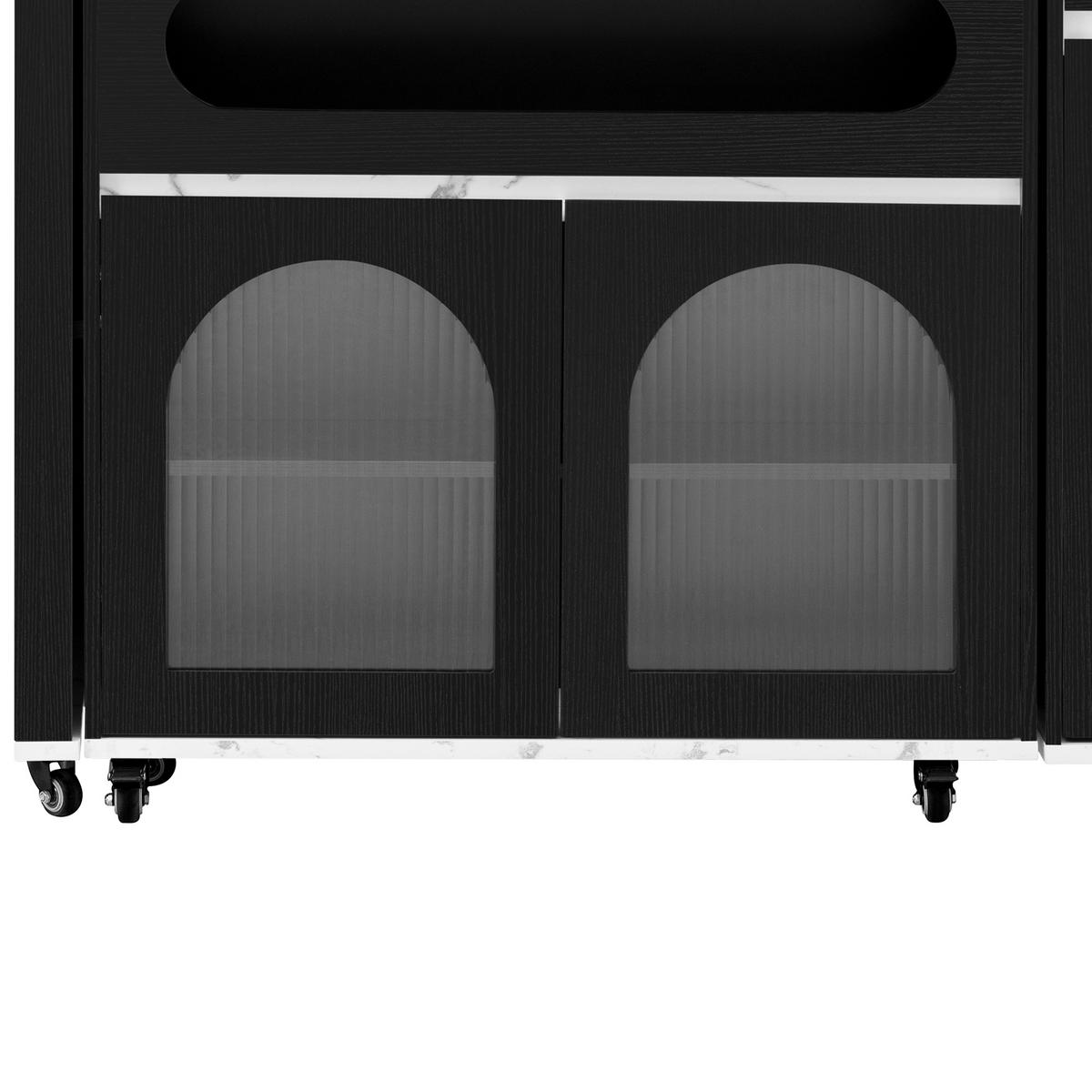 KÜCHENINSEL aus MDF 50.5-187.5x110.5x95.5 cm Schwarz mit Ausziehtisch & Steckdosen - Schwarz, Holzwerkstoff (187.5/95.5/110.5cm) - Modfu