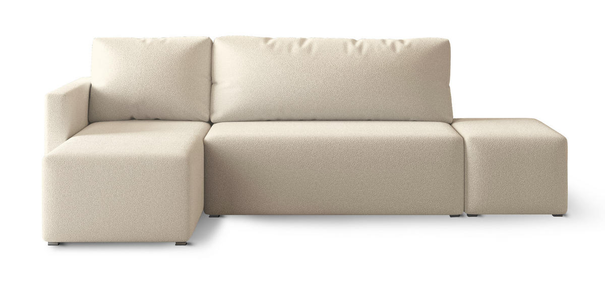 ECKSOFA VELOTTI L-S Creme Boucle-Stoff mit Schlaffunktion - Creme, Holz (261/143cm) - MASSENO