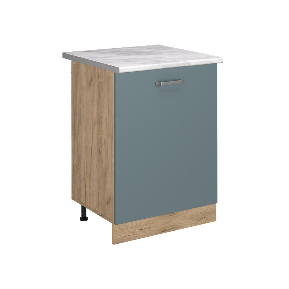 SPODNÍ SKŘÍŇKA KUCHYŇSKÉ LINKY R-Line, Modrošedá/Zlatý mocný dub, 60 cm s 1 dveřmi pracovná doska Mramor - barva dubu/šedohnědá, kompozitní dřevo (60/81.6/60cm) - Vicco