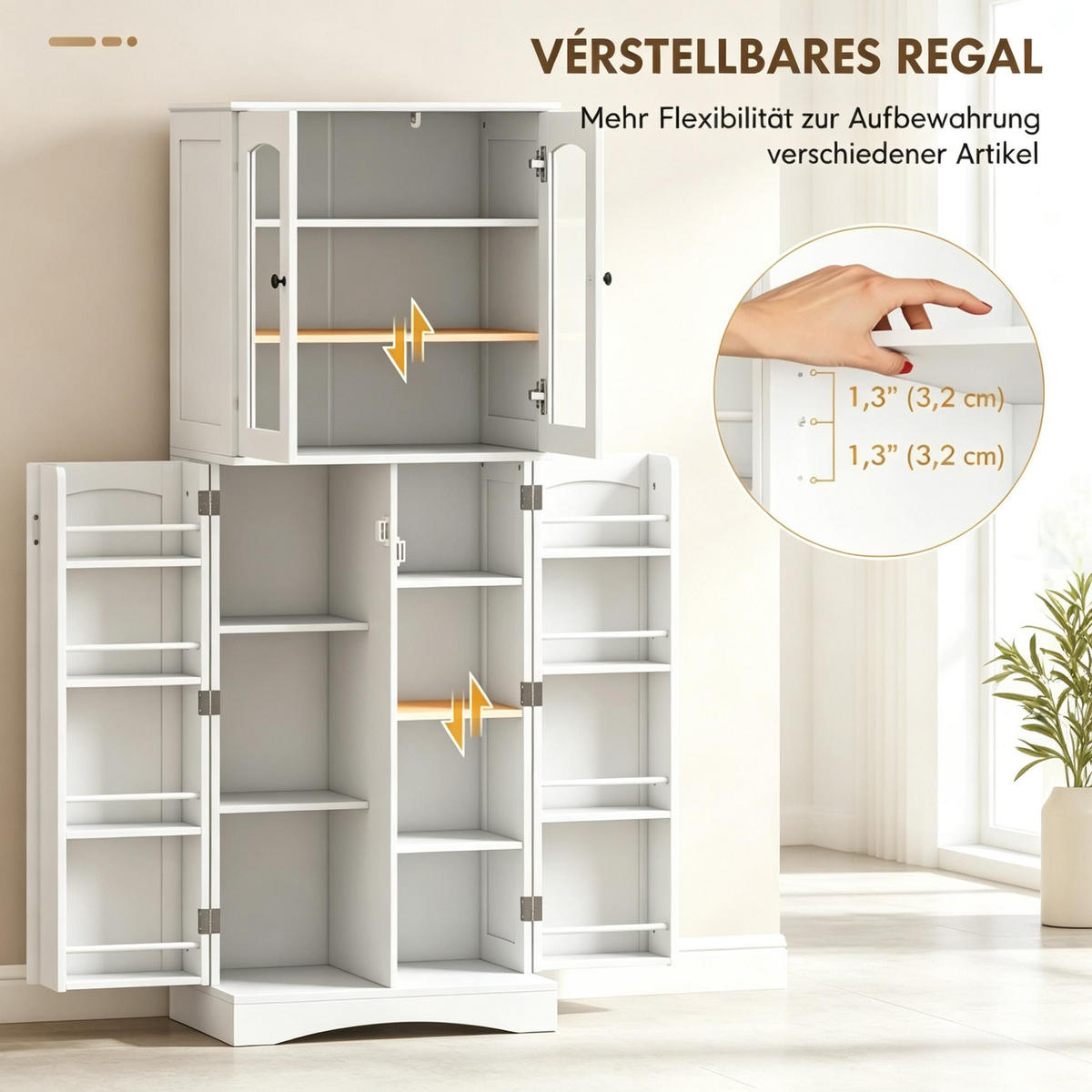 HIGHBOARD DE-38828 60/40/162 cm Acrylvitrinen und 6 Türregale Weiß - Weiß, Holzwerkstoff (60/162/40cm) - ComfortXL