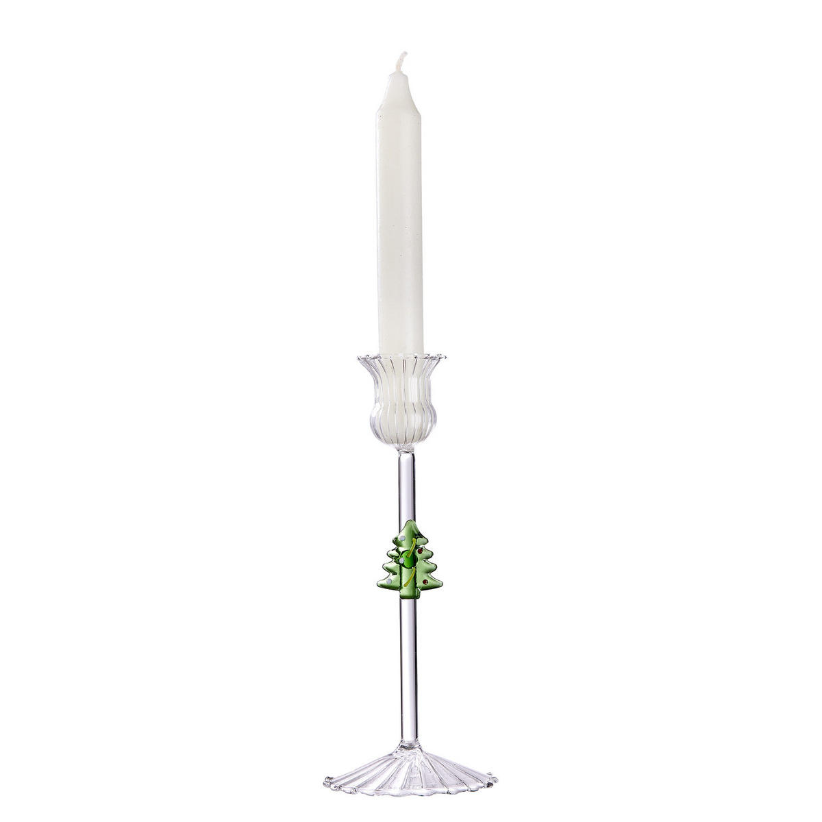 KERZENHALTER Merry & Bright für Stabkerzen mit Tanne - Transparent, Glas (8/20/8cm) - Butlers